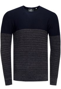 Cooler Herren Feinstrick-Pullover mit Colorblock Rundhals-Sweater 13376 Marine