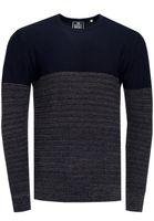 Cooler Herren Feinstrick-Pullover mit Colorblock Rundhals-Sweater 13376 Marine