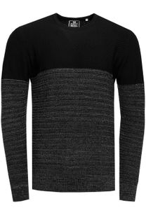 Cooler Herren Feinstrick-Pullover mit Colorblock Rundhals-Sweater 13376 Schwarz