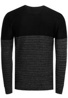 Cooler Herren Feinstrick-Pullover mit Colorblock Rundhals-Sweater 13376 Schwarz