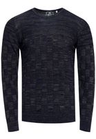 Lässiger Herren Feinstrick-Pullover mit Karomuster und Rundhals Slim Fit Strick-Sweater 13378 Marine