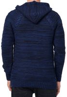 Pull à capuche en grosse maille pour homme, orné d'une fermeture boutonnée et d'une texture torsadée, référence 13385 Indigo