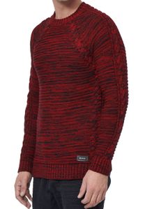 Moderner Herren Grobstrick-Pullover mit Zopfdetails und Rundhals Slim Fit Strick-Sweater 13386 Rot