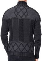 Ausgefallener Herren Strick-Pullover mit Stehkragen gemusterter Regular Fit Sweater 13388 Schwarz