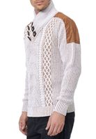 Trendiger Herren Stehkragen-Pullover mit Zopfmuster Grobstrick-Sweater 13391 Weiß