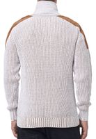 Trendiger Herren Stehkragen-Pullover mit Zopfmuster Grobstrick-Sweater 13391 Weiß