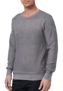 Cooler Herren Rundhals-Pullover mit modernem Strick-Muster Feinstrick-Sweater 13393 Anthrazit