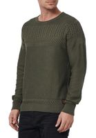 Cooler Herren Rundhals-Pullover mit modernem Strick-Muster Feinstrick-Sweater 13393 Khaki