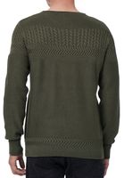 Cooler Herren Rundhals-Pullover mit modernem Strick-Muster Feinstrick-Sweater 13393 Khaki