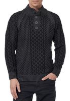 Markanter Herren Strick-Pullover mit Stehkragen und Knopfleiste Kontrast-Sweater im Strukturstrick 13394 Anthrazit