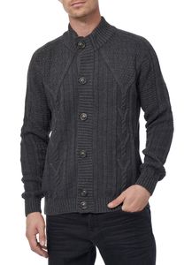 Klassische Herren Grobstrick Strick-Jacke mit Stehkragen und Knopfleiste Struktur-Cardigan 13401 Anthrazit