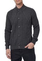 Klassische Herren Grobstrick Strick-Jacke mit Stehkragen und Knopfleiste Struktur-Cardigan 13401 Anthrazit