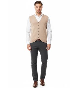 Elegante Herren Feinstrick-Weste mit Knopfleiste Anzug-Weste 13412 Camel
