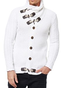 Striking men's chunky knit jacket with stand-up collar and toggle closure Cardigan 13418 White