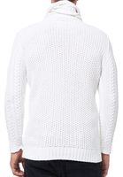 Striking men's chunky knit jacket with stand-up collar and toggle closure Cardigan 13418 White