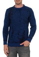 Maglione girocollo da uomo senza tempo con design bicolore, maglia fine 13433 Sax Blue
