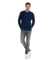 Maglione girocollo da uomo senza tempo con design bicolore, maglia fine 13433 Sax Blue
