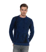 Maglione girocollo da uomo senza tempo con design bicolore, maglia fine 13433 Sax Blue