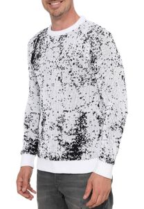 Zeitloser Herren Rundhals-Pullover im Zweifarben-Design Feinstrick-Sweater 13433 Weiß