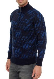 Men's sporty stand-up collar sweater with half-zip, fine knit sweater 13444 Navy