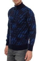 Maglione sportivo da uomo con collo alto e mezza cerniera, maglia fine 13444 Blu navy