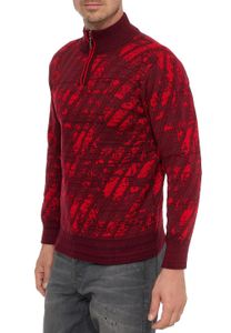 Maglione sportivo da uomo con collo alto e mezza cerniera, maglia fine 13444, rosso vino