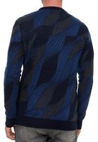 Maglione girocollo da uomo alla moda con motivo a onde, maglia fine 13445 blu navy