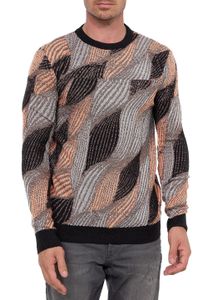 Maglione girocollo da uomo alla moda con motivo a onde, maglia fine 13445 Arancione