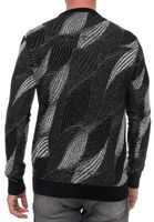 Trendy men's crew neck sweater in wave design, fine knit sweater 13445 Black