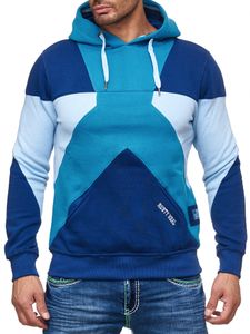 Moderner Herren Kapuzen-Pullover im Colorblock Design mit Kängurutasche Hoodie Regular Fit Sweater 19042 Petrol