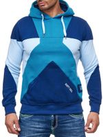 Felpa con cappuccio color block da uomo moderna con tasca a marsupio, vestibilità regolare, 19042 Petrol
