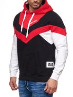 Dynamic men's colorblock hoodie, hooded pullover with kangaroo pocket, sporty sweater 19044 Red