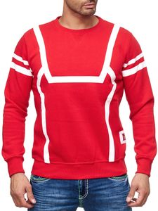 Sportlicher Herren Casual-Pullover mit Kontrastprint Rundhals-Sweater 19045 Rot