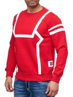 Sportlicher Herren Casual-Pullover mit Kontrastprint Rundhals-Sweater 19045 Rot