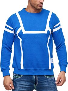 Sportlicher Herren Casual-Pullover mit Kontrastprint Rundhals-Sweater 19045 Sax-Blau