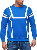 Sportlicher Herren Casual-Pullover mit Kontrastprint Rundhals-Sweater 19045 Sax-Blau