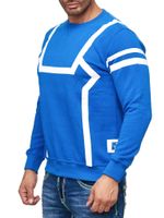 Sportlicher Herren Casual-Pullover mit Kontrastprint Rundhals-Sweater 19045 Sax-Blau