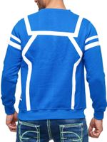 Sportlicher Herren Casual-Pullover mit Kontrastprint Rundhals-Sweater 19045 Sax-Blau