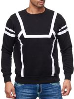 Sportlicher Herren Casual-Pullover mit Kontrastprint Rundhals-Sweater 19045 Schwarz