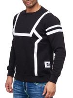Sportlicher Herren Casual-Pullover mit Kontrastprint Rundhals-Sweater 19045 Schwarz
