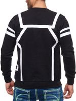 Sportlicher Herren Casual-Pullover mit Kontrastprint Rundhals-Sweater 19045 Schwarz