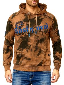 Felpa con cappuccio tie-dye da uomo, pullover con cappuccio e stampa vintage, maglione 19113 Camel
