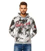 Felpa con cappuccio tie-dye da uomo, pullover con cappuccio e stampa vintage, maglione 19113 Grigio