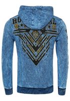 Felpa con cappuccio da uomo accattivante, felpa con cappuccio lavata a olio con stampa grafica, felpa 19126 Sax-Blue