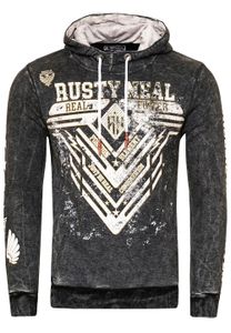 Sweat à capuche pour homme au style accrocheur, en toile délavée à l'huile avec imprimé graphique, noir 19126