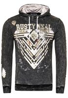 Sudadera con capucha llamativa para hombre, con efecto lavado al aceite y estampado gráfico, 19126 negro