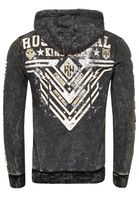 Sudadera con capucha llamativa para hombre, con efecto lavado al aceite y estampado gráfico, 19126 negro
