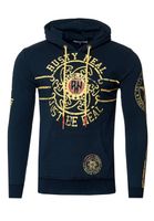 Lässiger Herren Kapuzen-Pullover Hoodie mit Logo-Print und Känguru-Tasche Sweatshirt 19127 Marine