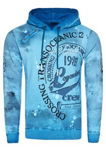 Felpa con cappuccio esclusiva da uomo, felpa con cappuccio lavata a olio con patta abbottonata e maglione con stampa marina 19128 Petrol
