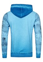 Felpa con cappuccio esclusiva da uomo, felpa con cappuccio lavata a olio con patta abbottonata e maglione con stampa marina 19128 Petrol
